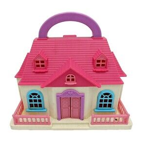 Vintage Tiny Dreams Mini Carry Along Playset Doll House Blue Box Polly Pocket